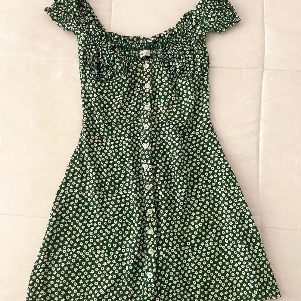 With jean ‘Isabelle’ dress